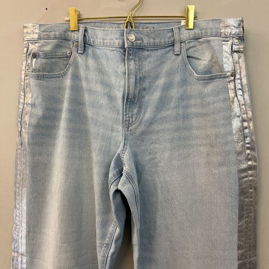 American Eagle Light Wash Metallic Silver Stripe Stovepipe Jeans 18