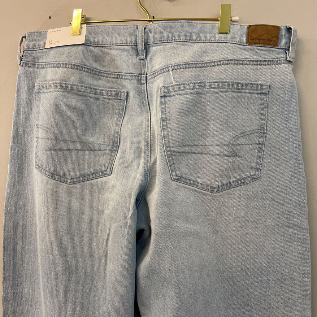 American Eagle Light Wash Metallic Silver Stripe Stovepipe Jeans 18