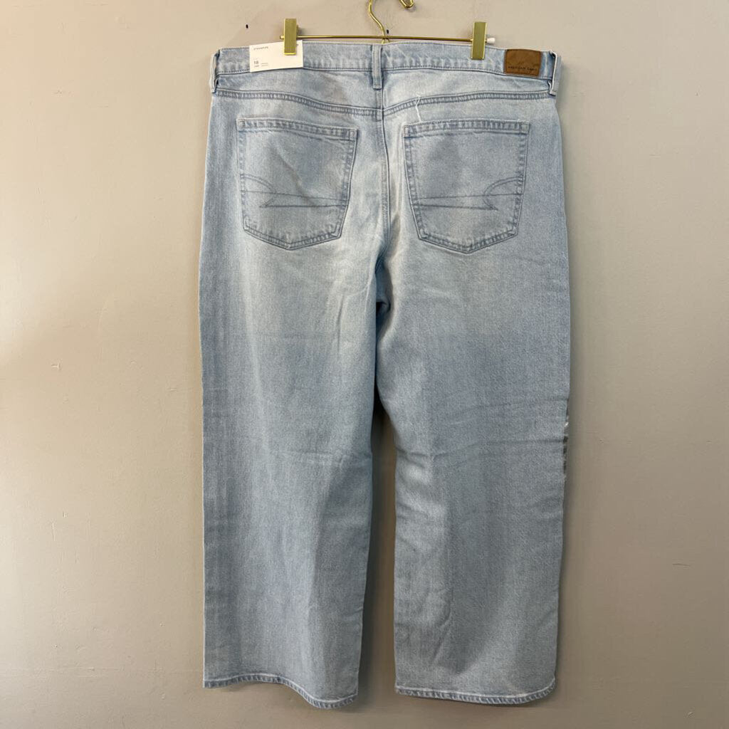American Eagle Light Wash Metallic Silver Stripe Stovepipe Jeans 18