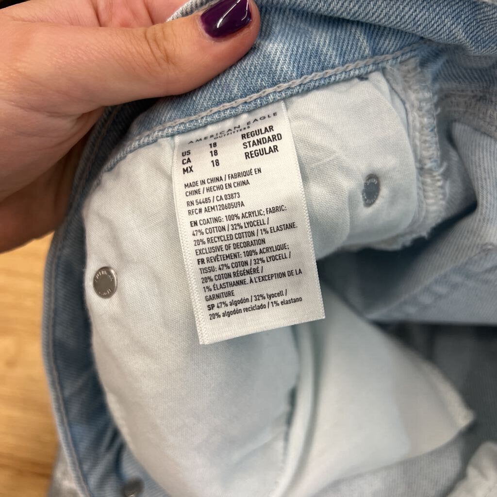 American Eagle Light Wash Metallic Silver Stripe Stovepipe Jeans 18