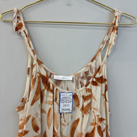 Ces Femme Beige/ Orange Leaf Print Romper Medium