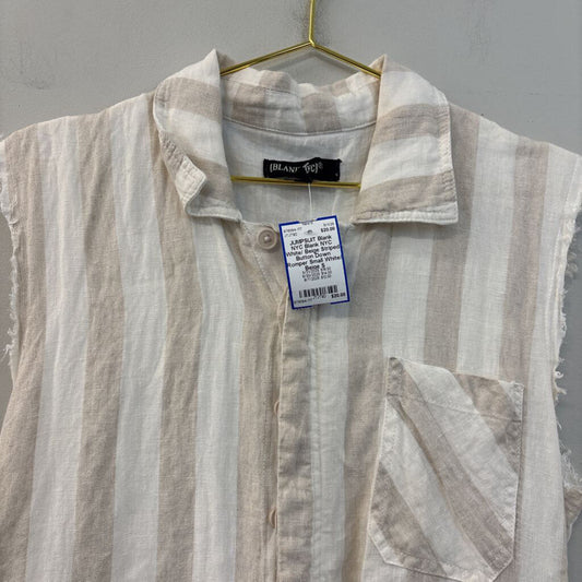 Blank NYC White/ Beige Striped Button Down Romper Small