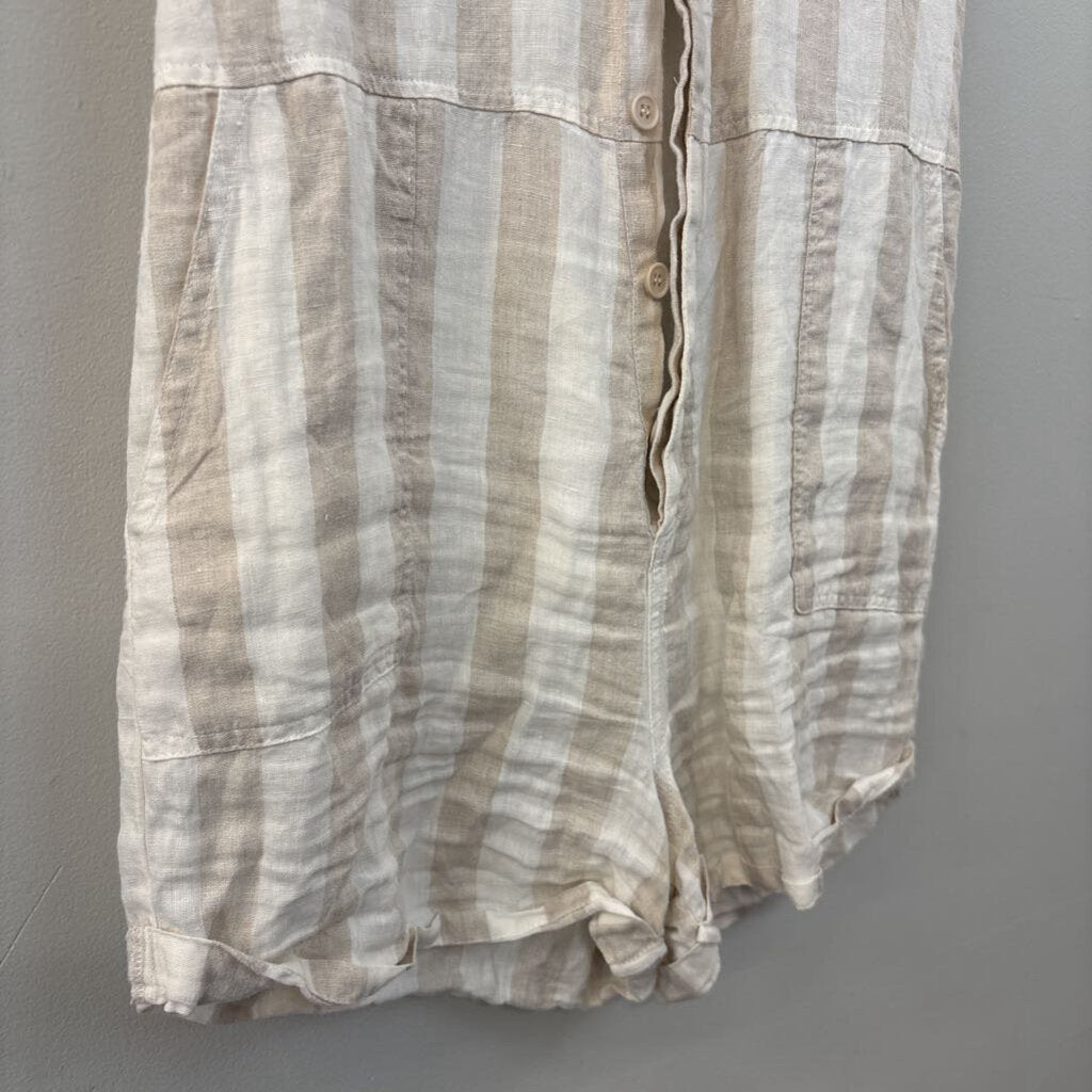 Blank NYC White/ Beige Striped Button Down Romper Small