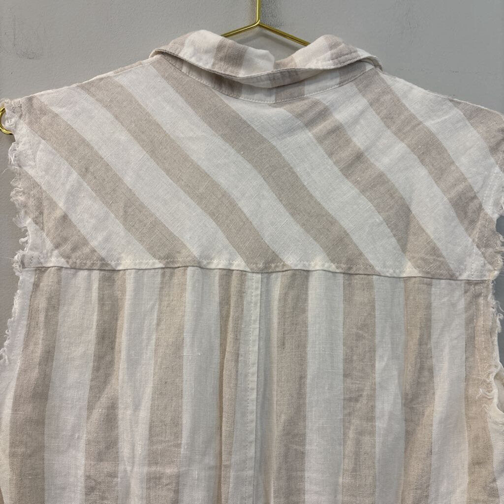 Blank NYC White/ Beige Striped Button Down Romper Small