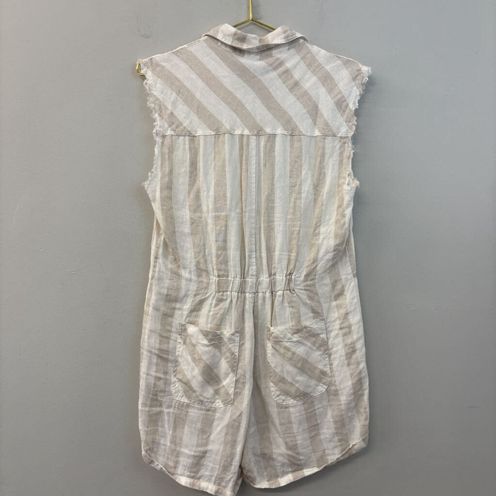 Blank NYC White/ Beige Striped Button Down Romper Small