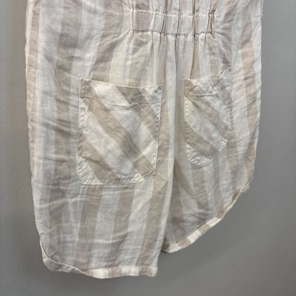 Blank NYC White/ Beige Striped Button Down Romper Small
