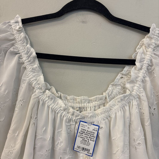 American Eagle White Eyelet Lace Long Sleeve Cropped Top Small