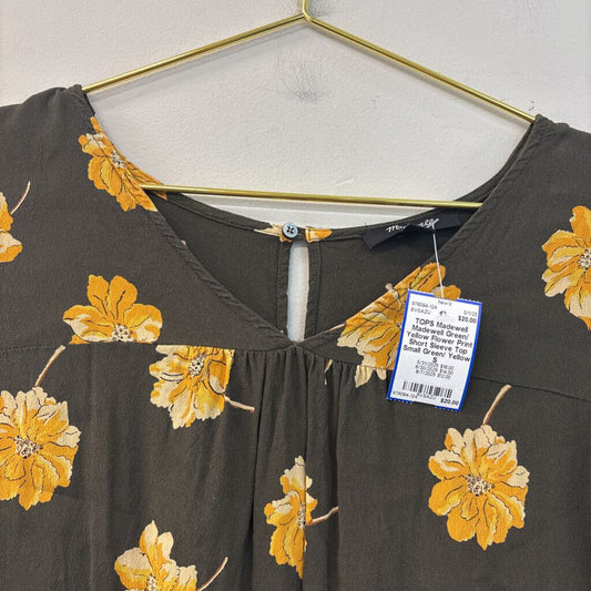 Madewell Green/ Yellow Flower Print Short Sleeve Top Small