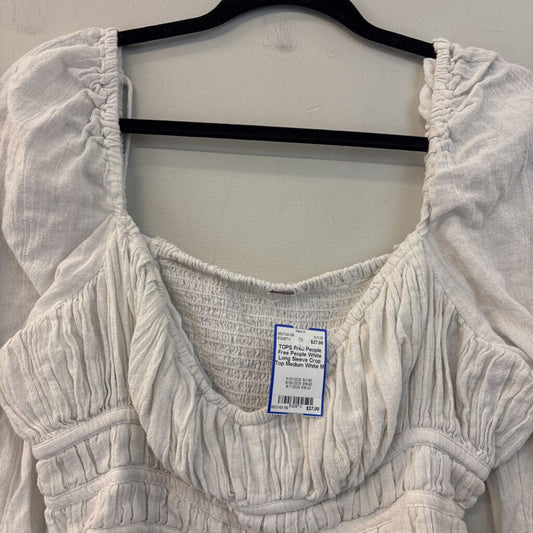 Free People White Long Sleeve Crop Top Medium