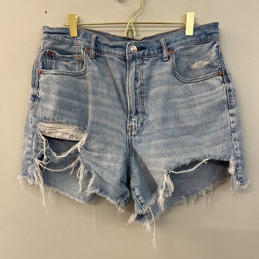 American Eagle Light Wash Raw Hem Denim Shorts 14