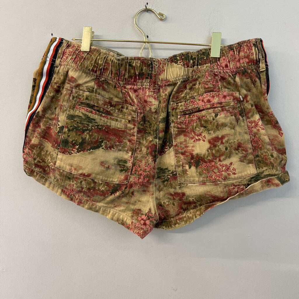 Free People Green/ Multi Print Waimea Slouchy Shorts Large