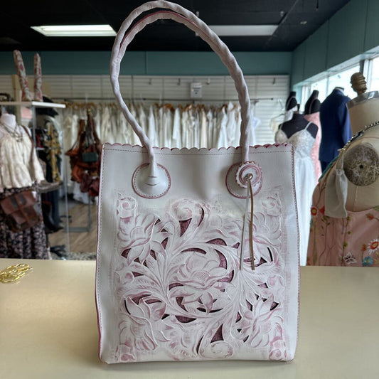 Patricia Nash Pink Cavo Burnished Tooled Leather Tote Purse