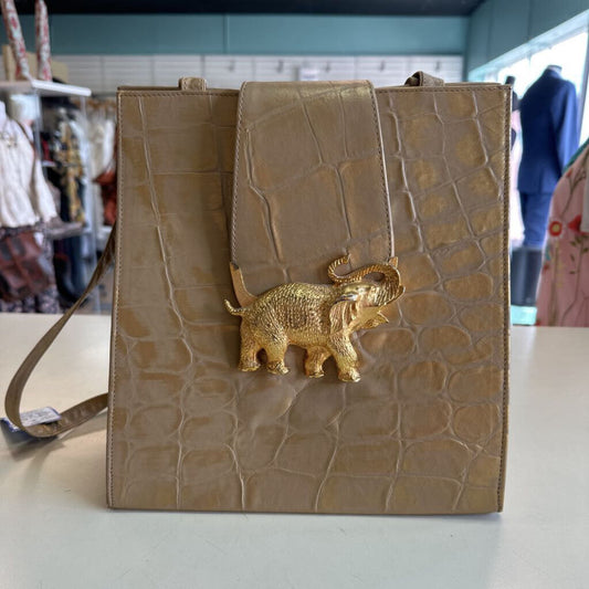 Vintage Atalla Handbags Gold Crocodile Leather Gold Elephant Closure Purse