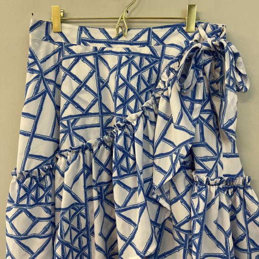 Vineyard Vines White/ Blue Print Ruffle Detail Skirt 10