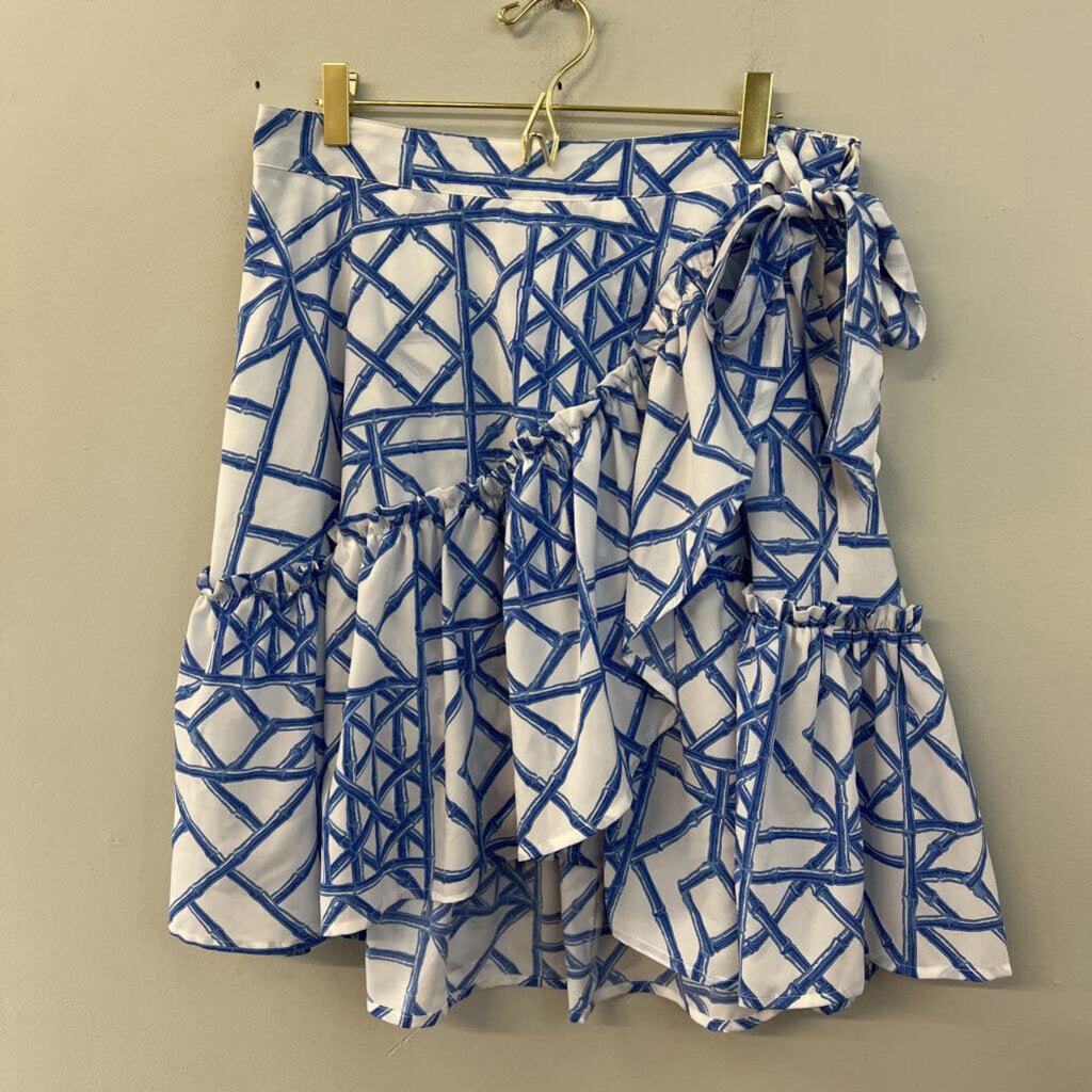 Vineyard Vines White/ Blue Print Ruffle Detail Skirt 10