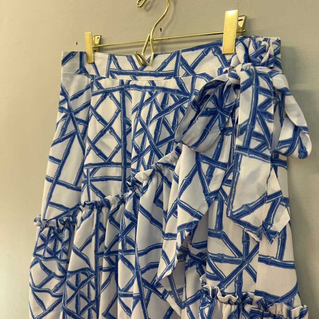 Vineyard Vines White/ Blue Print Ruffle Detail Skirt 10