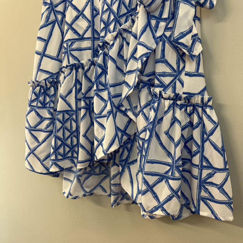 Vineyard Vines White/ Blue Print Ruffle Detail Skirt 10