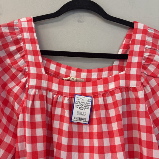 Entro Red/ White Gingham Long Puff Sleeve Top Medium