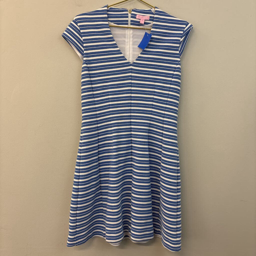 Lilly Pulitzer Blue/ White Striped Short Sleeve Dress Medium