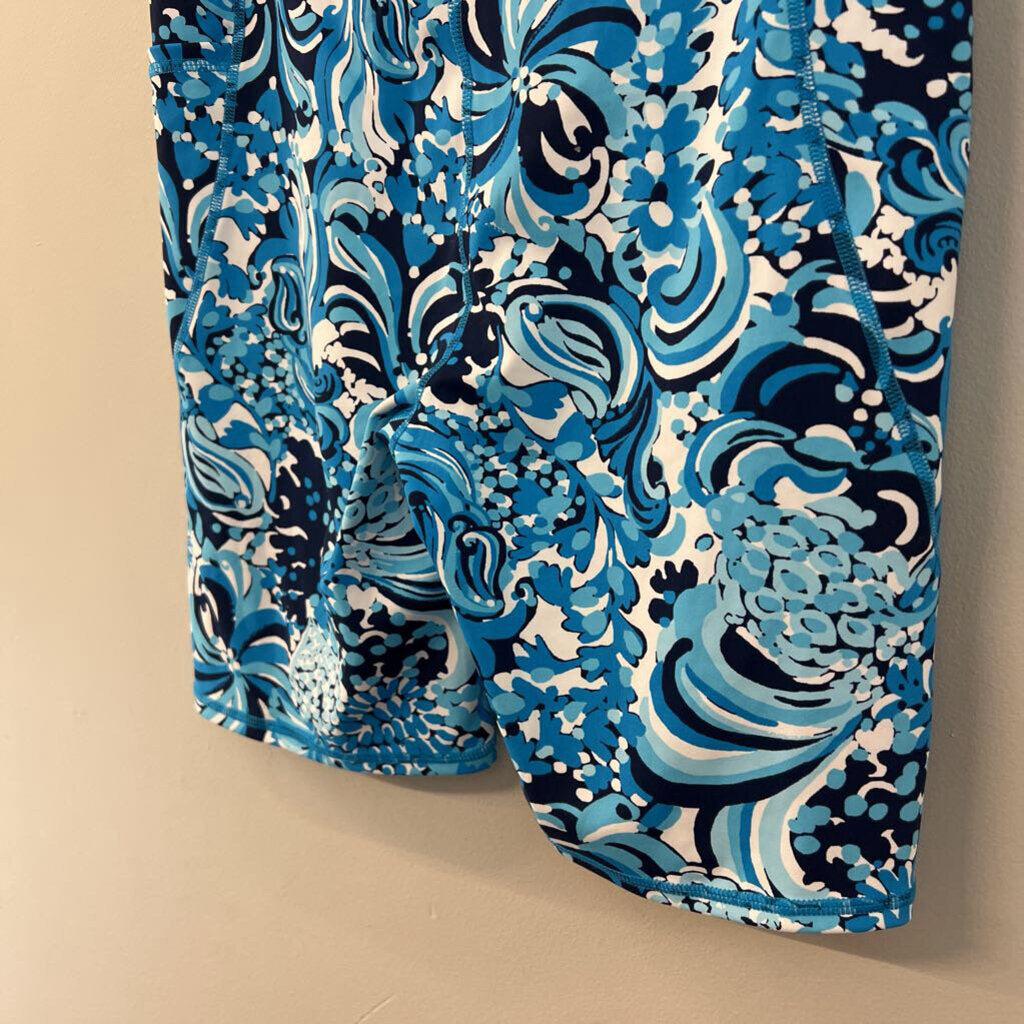 Lilly Pulitzer Luxletic Blue/ White Print Biker Shorts Large