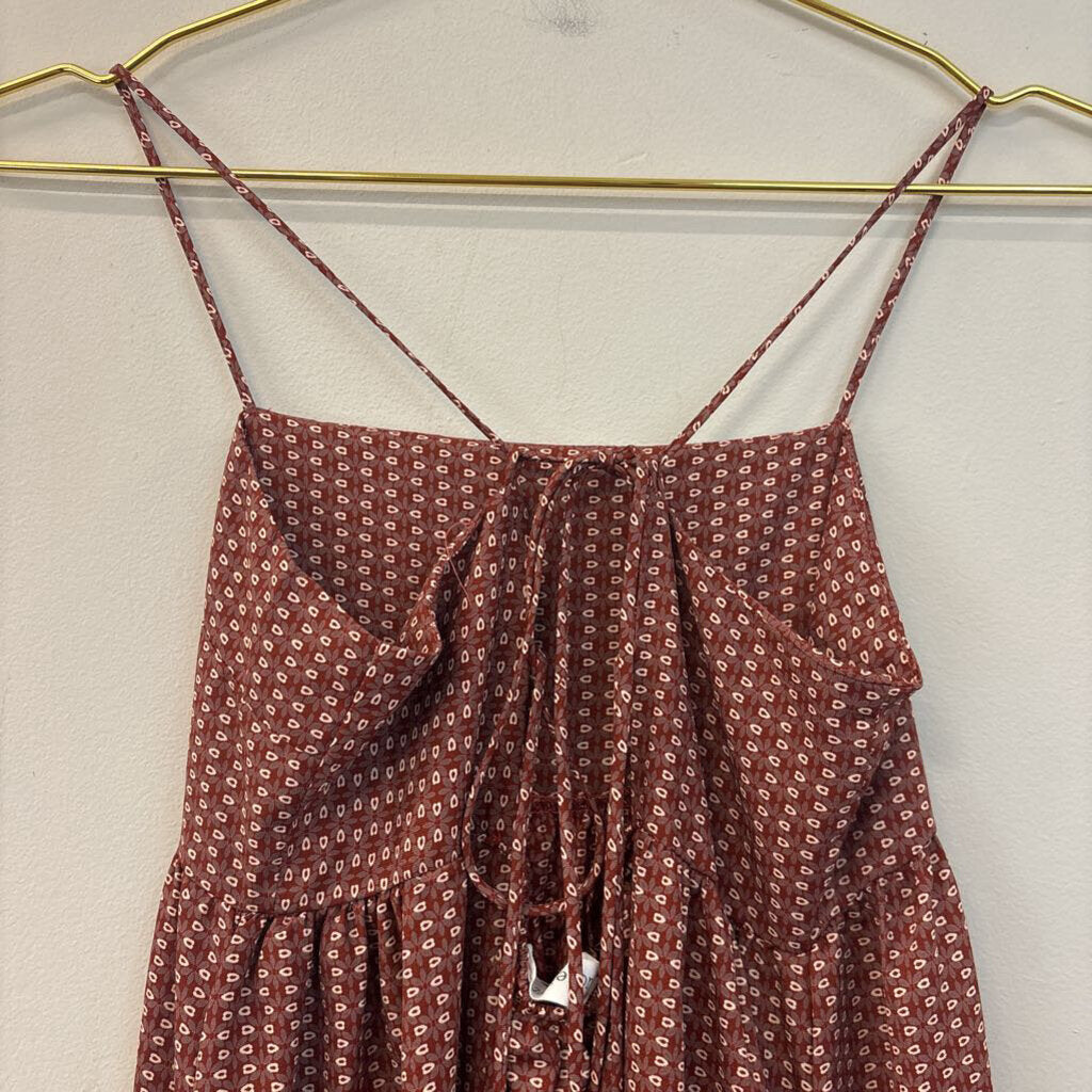 Bucketlist Brown/ Burgundy Print Tie Back Maxi Dress Small