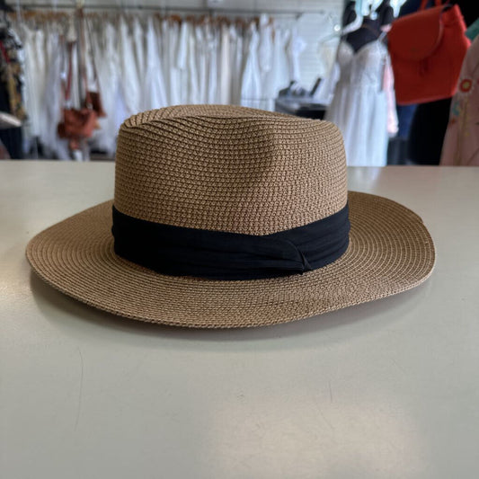 Brown Natural Woven Hat Black Band One Size