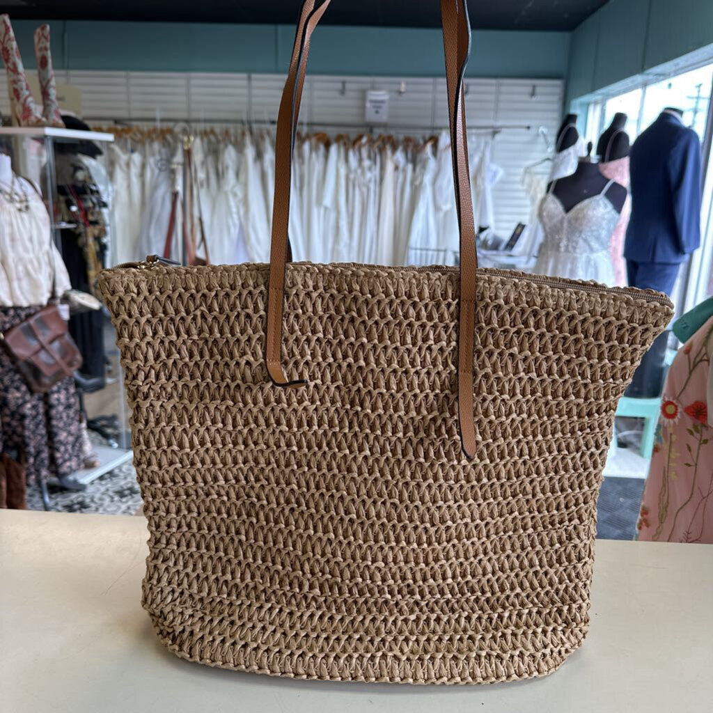 Brown Natural Woven Tote Purse