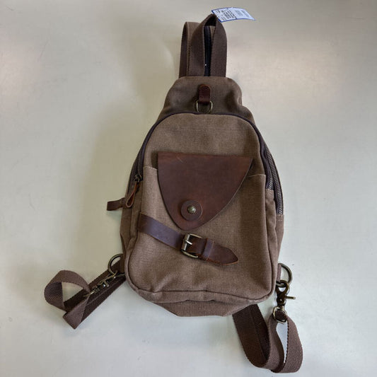 KL928 Brown Canvas/ Leather Sling Bag