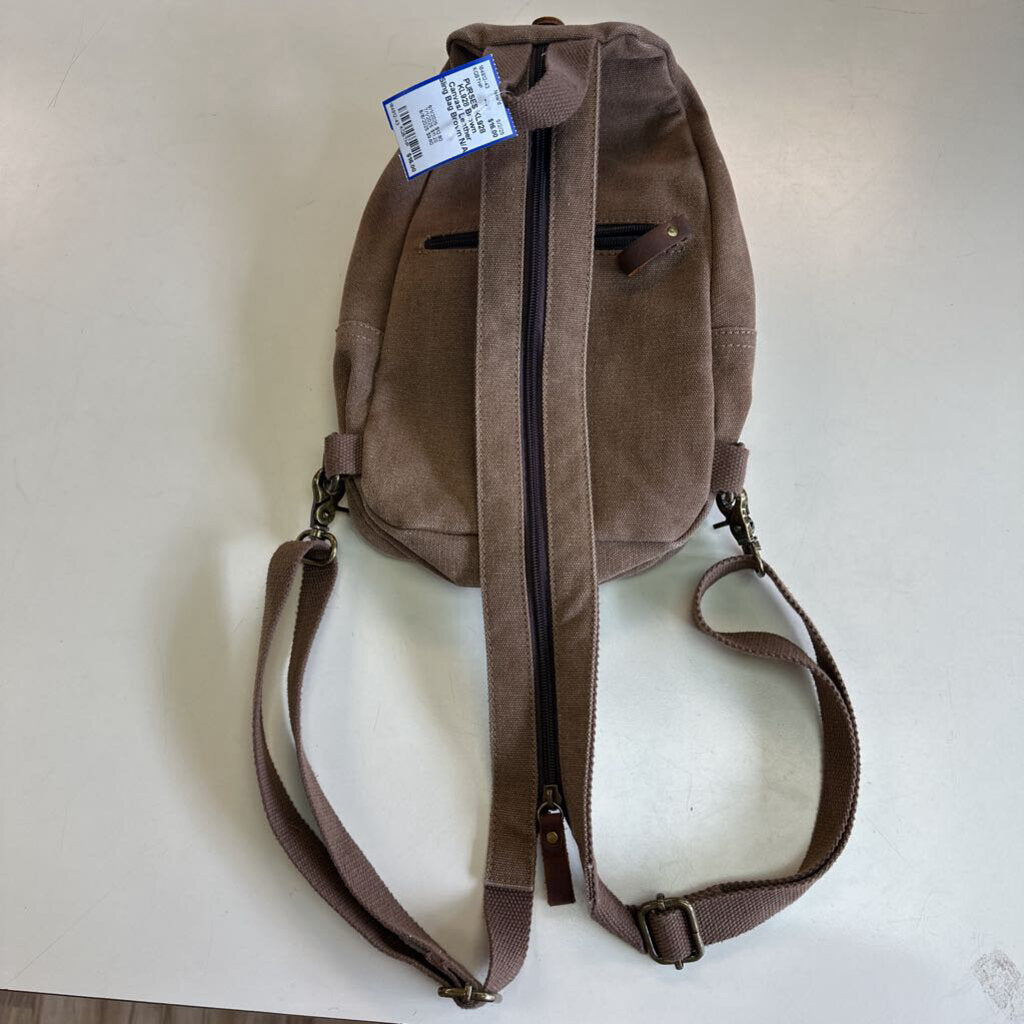 KL928 Brown Canvas/ Leather Sling Bag