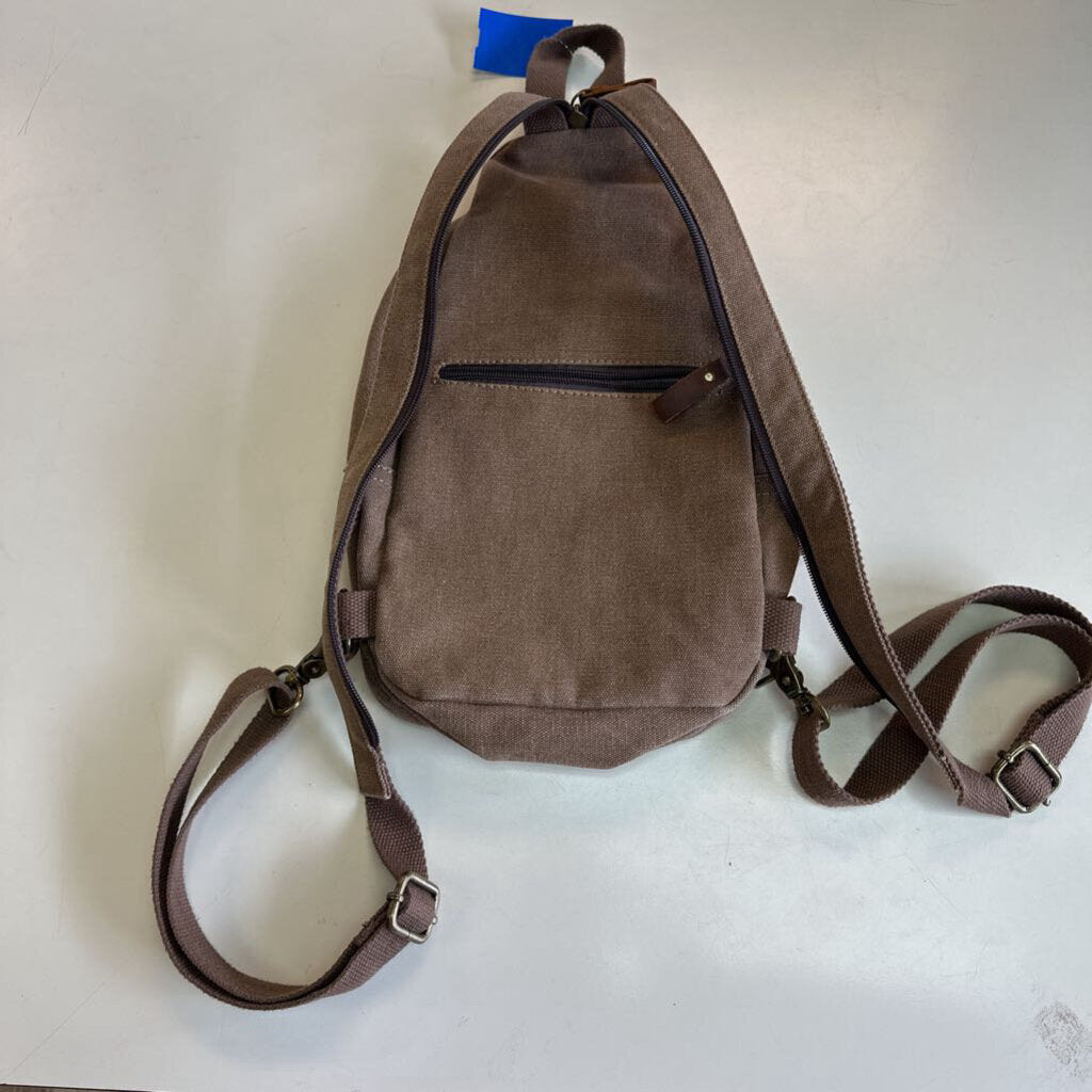 KL928 Brown Canvas/ Leather Sling Bag