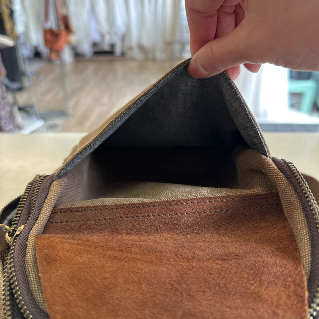 KL928 Brown Canvas/ Leather Sling Bag