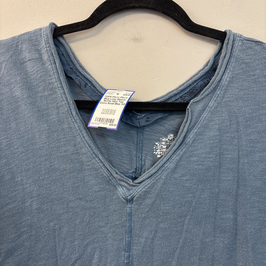 Pilcro Blue Long Sleeve Ruffle Hem Top Extra Small