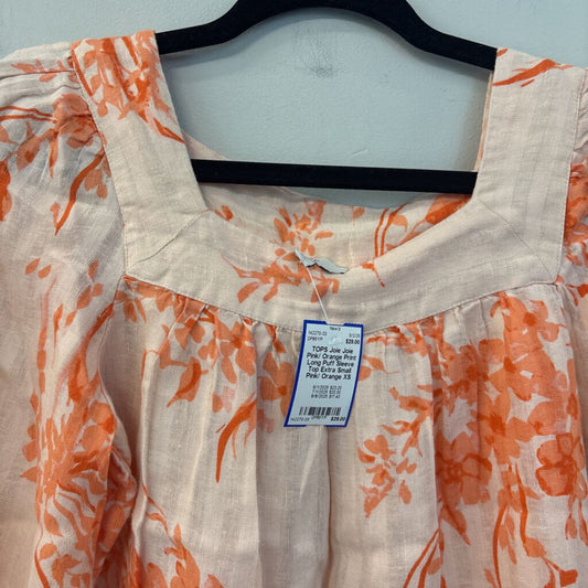 Joie Pink/ Orange Print Long Puff Sleeve Top Extra Small