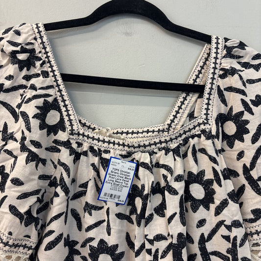 Christian Siriano Crea/ Black Print Lace Detail Long Sleeve Top Extra Small