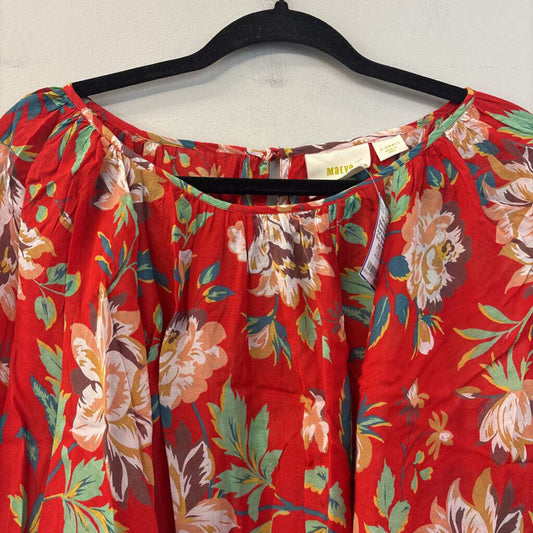 Maeve Red/ Multi Flower Print Long Puff Sleeve Top Extra Small