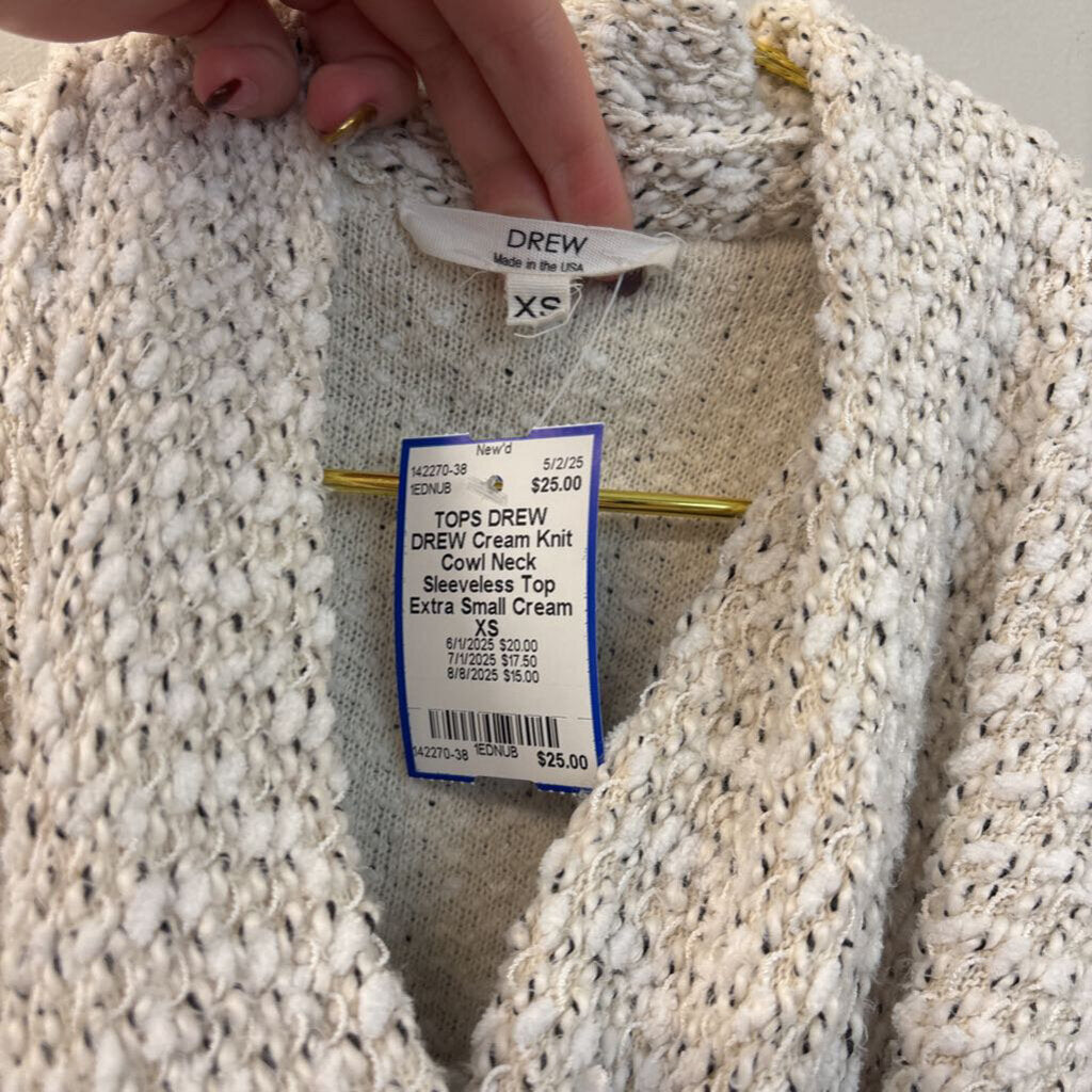 DREW Cream Knit Cowl Neck Sleeveless Top Extra Small