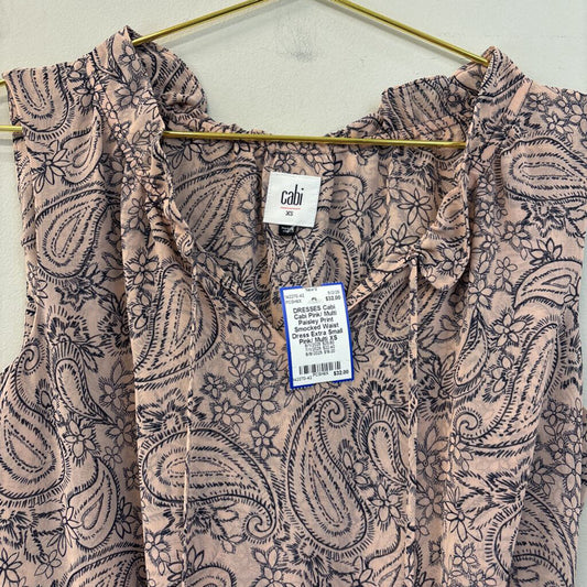 Cabi Pink/ Multi Paisley Print Smocked Waist Dress Extra Small