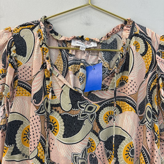 Rose and Olive Pink/ Multi Print Short Ruffle Sleeve Top Extra Small