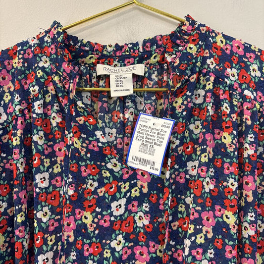 Rachel Zoe Blue/ Multi Flower Print Long Sleeve Top Extra Small