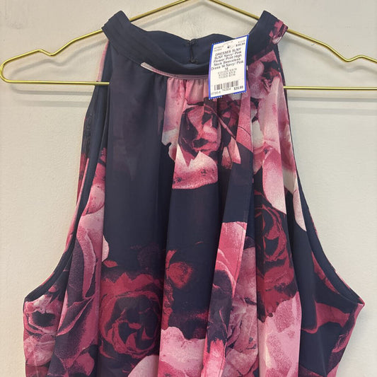 SLNY Navy/ Pink Flower Print High Neck Sleeveless Dress 14