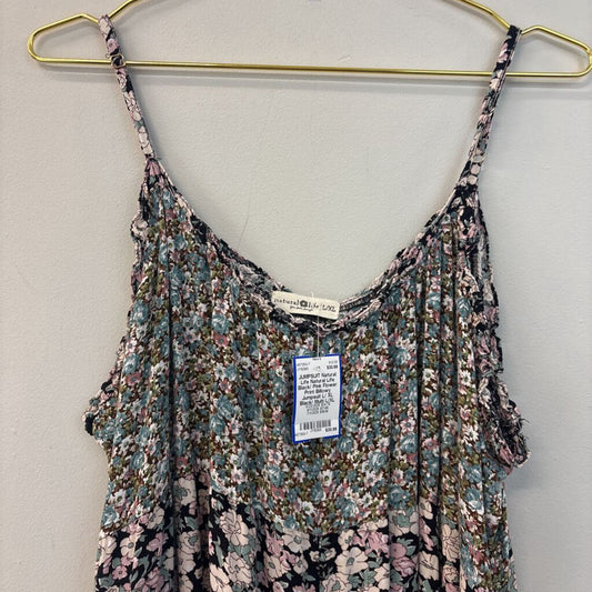 Natural Life Black/ Pink Flower Print Billowy Jumpsuit L/ XL