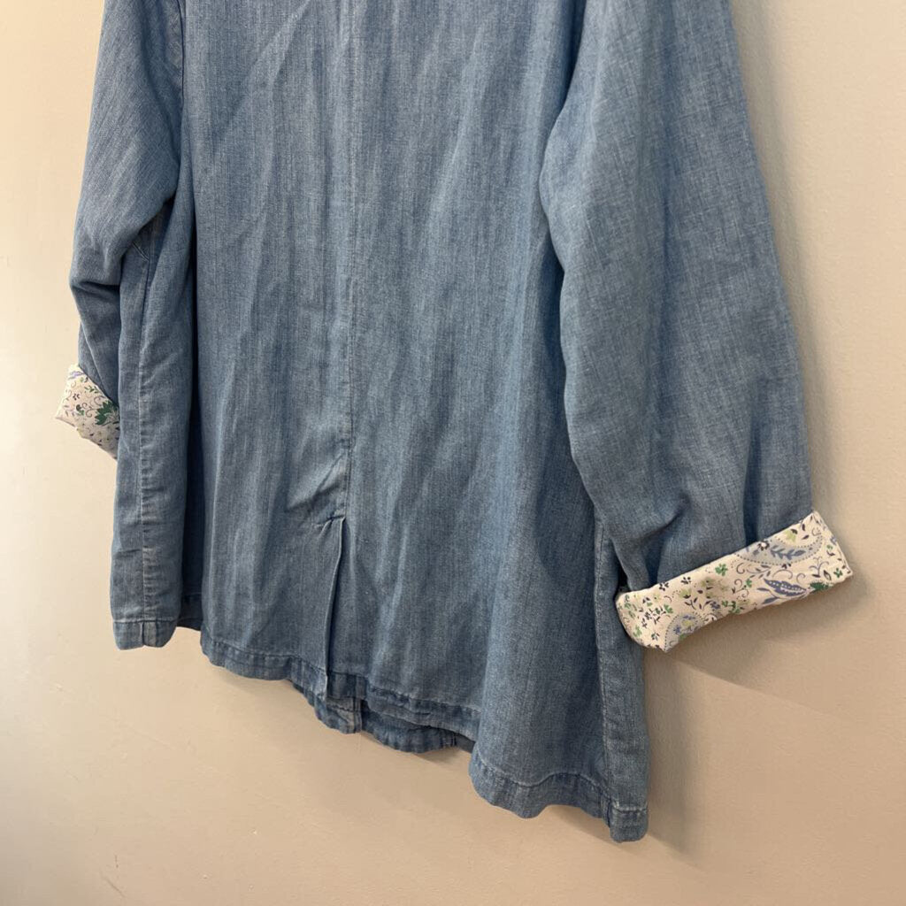 J Jill Blue Chambray Blazer Jacket Extra Large Petite
