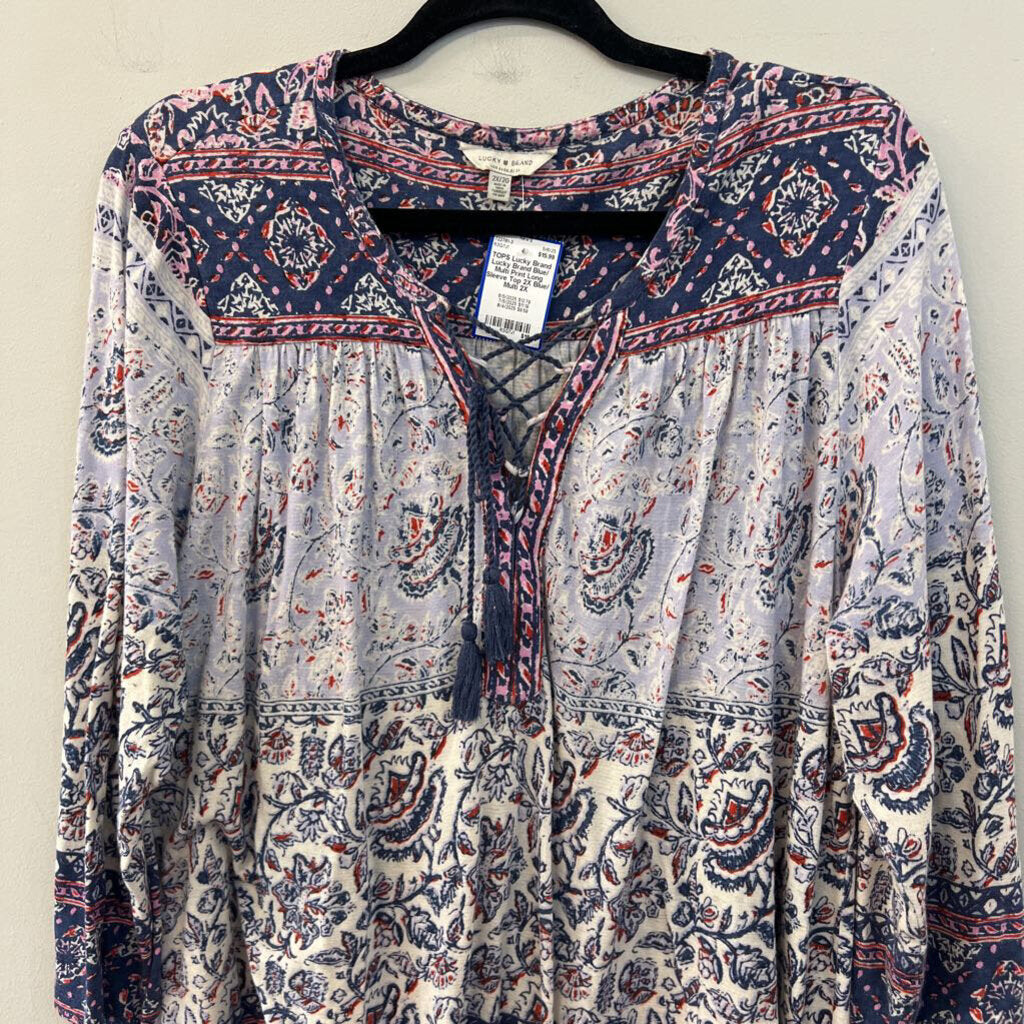 Lucky Brand Blue/ Multi Print Long Sleeve Top 2X