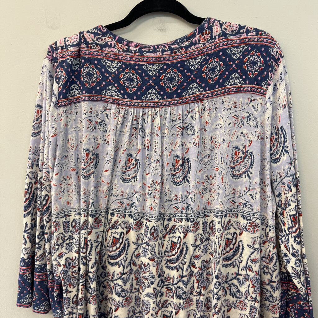 Lucky Brand Blue/ Multi Print Long Sleeve Top 2X