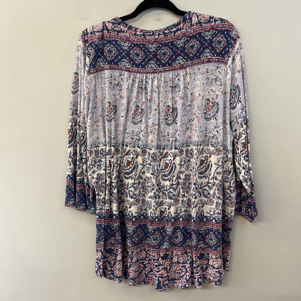 Lucky Brand Blue/ Multi Print Long Sleeve Top 2X