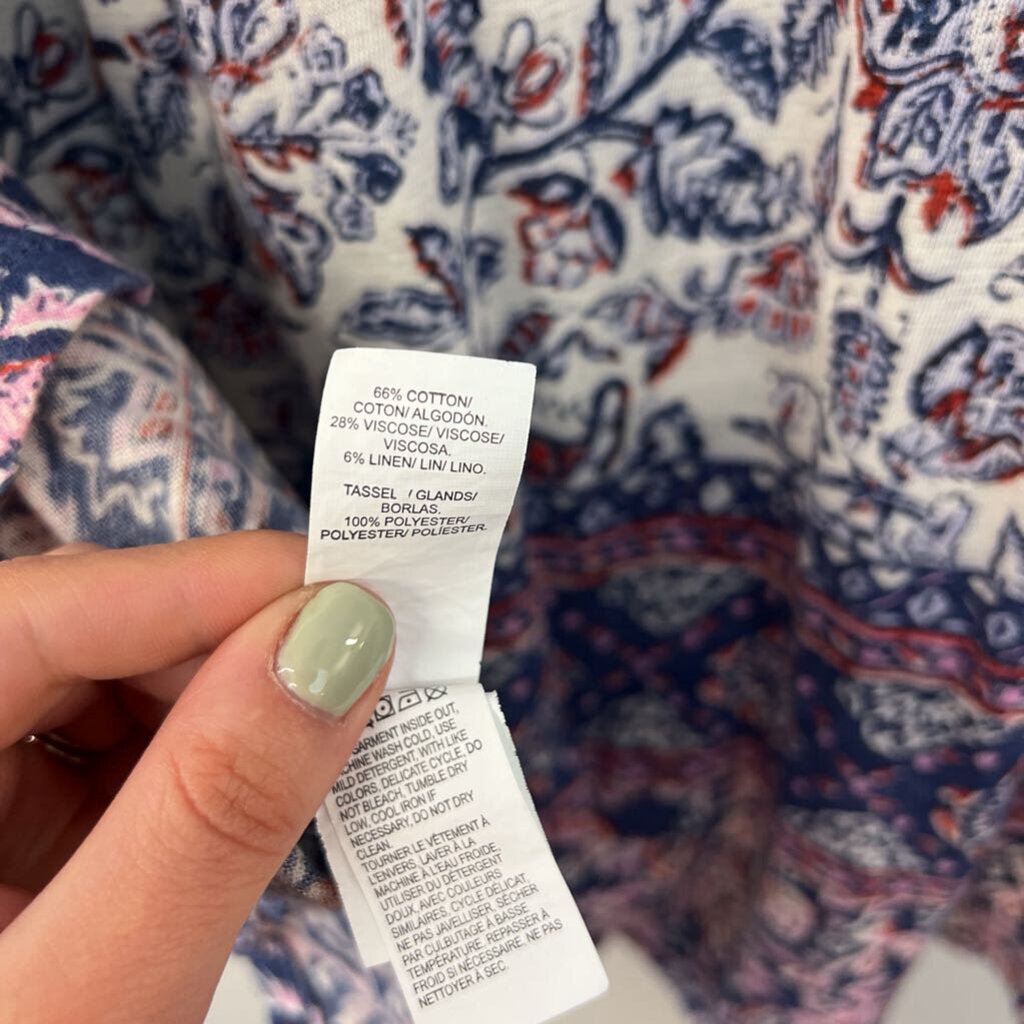 Lucky Brand Blue/ Multi Print Long Sleeve Top 2X