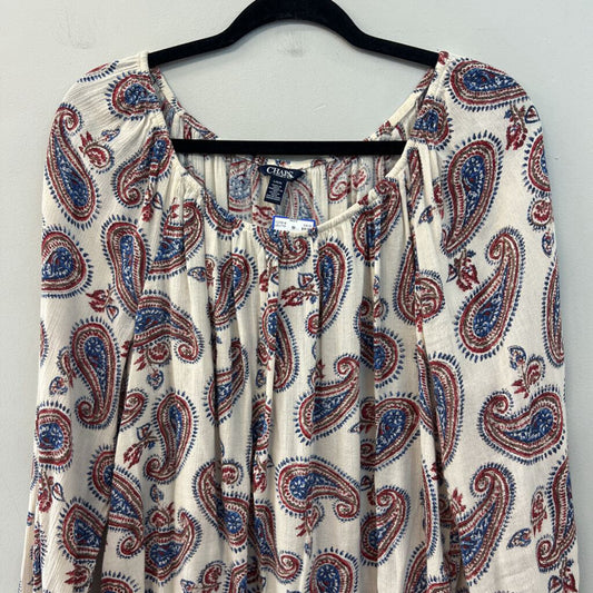 Chaps White/ Blue/ Red Paisley Print Long Sleeve Top Large