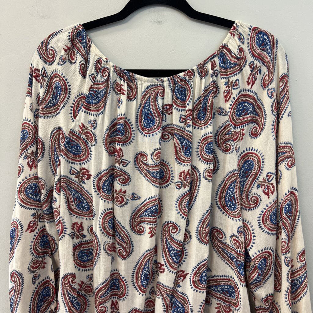 Chaps White/ Blue/ Red Paisley Print Long Sleeve Top Large