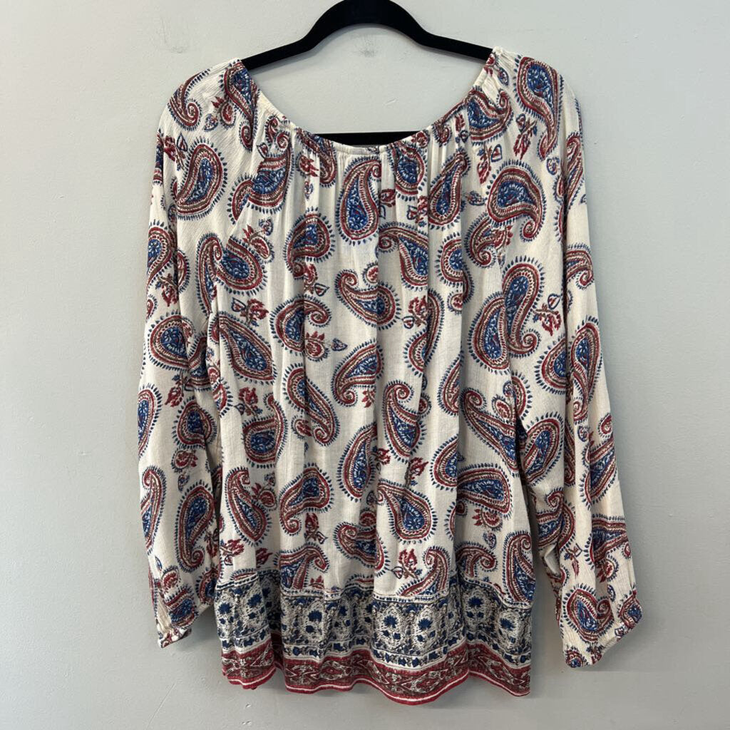 Chaps White/ Blue/ Red Paisley Print Long Sleeve Top Large