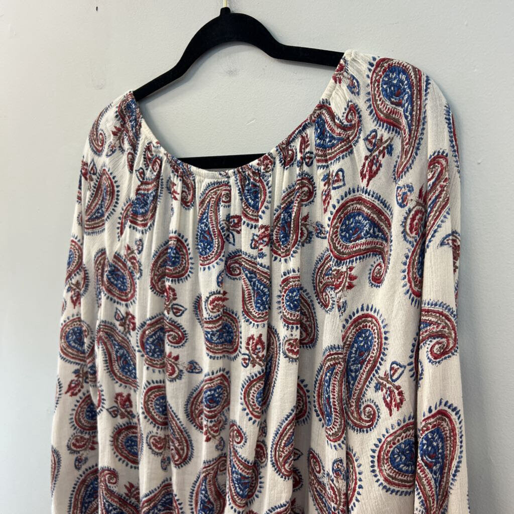 Chaps White/ Blue/ Red Paisley Print Long Sleeve Top Large